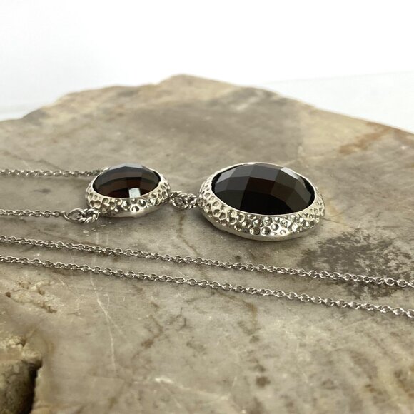 Sterling Silver SGL 925 India Faceted Round Smoky Quartz Pendant Necklace 18" - Picture 3 of 16